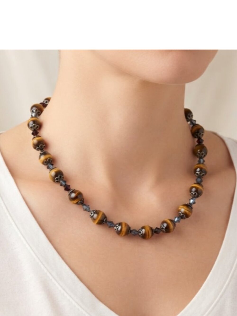 Handmade Tiger Eyes Beaded Necklace +Crystals 🇨🇦